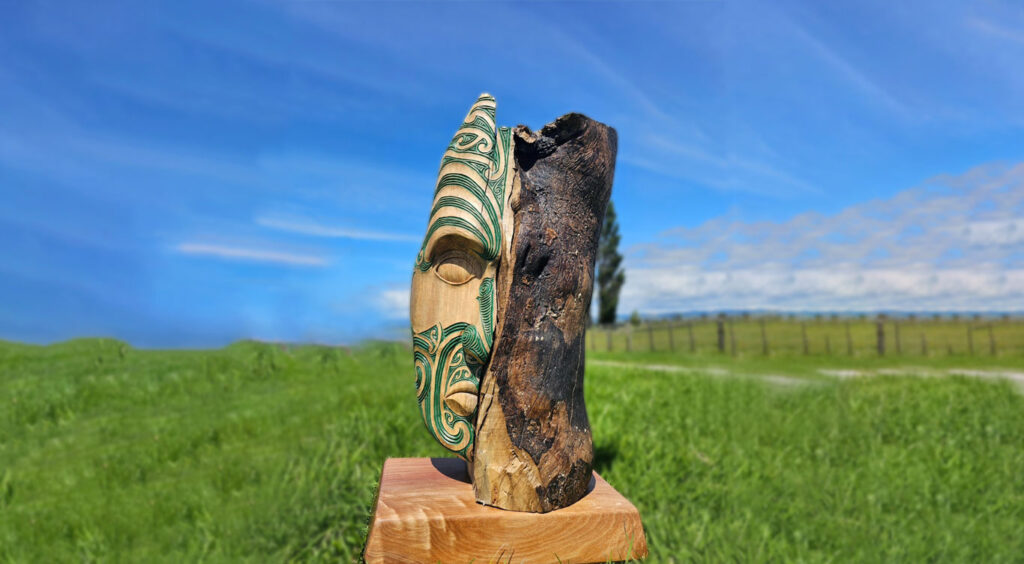 Carved Taonga award dedicated to the memory of Uncle John Ruru. Carved by Whareahuru Gilbert.